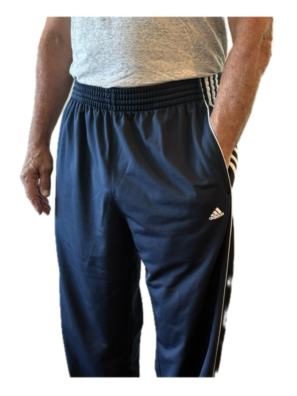 Vintage Adidas Navy Blue 3-Stripe Bungee Cinch Hem Track Pants XL Y2K 2009